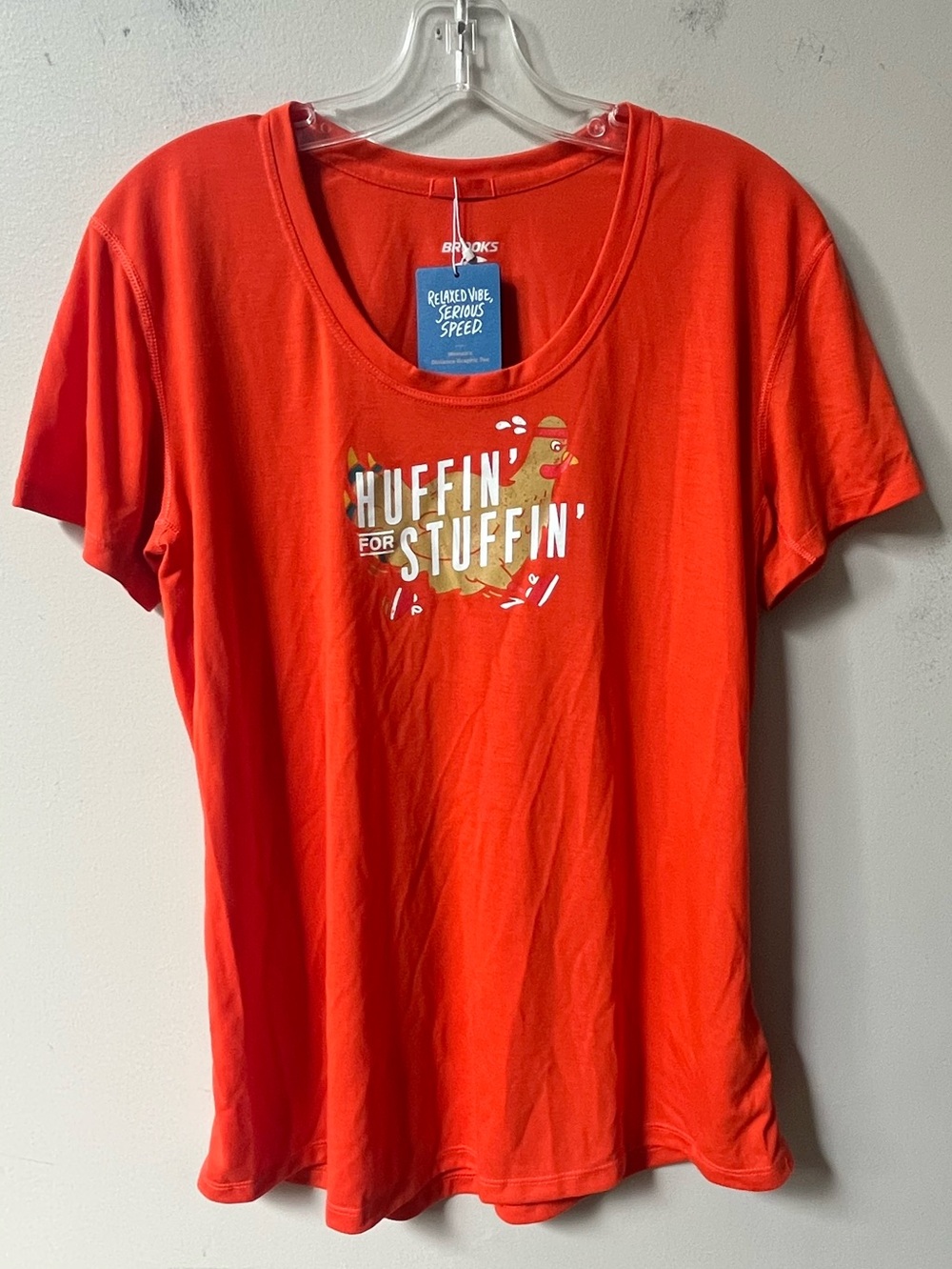 Brooks Distance Graphic Tee Womens Large NWT Thanksgiving Turkey Running Shirt
